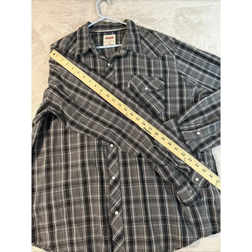 Levi’s Pearl Snap Western Cowboy Nashville Shirt Men’s XL grey Plaid Regular Fit